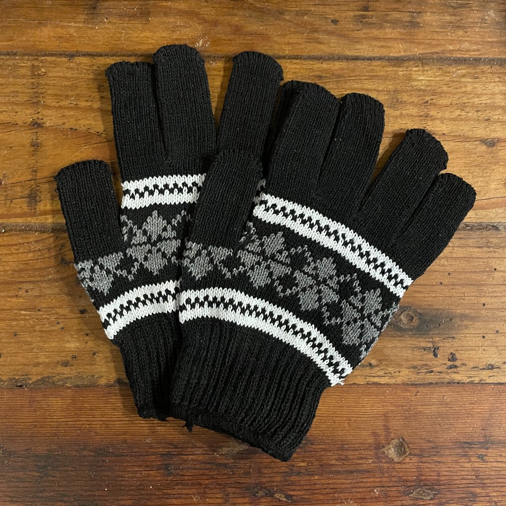 Black Grey Gray White Winter Snowflake Christmas Gloves Knit Holiday New!